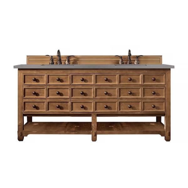 James Martin Vanities Malibu 72 in. W x 23.5 in.D x 35.3 in. H Double Bath Vanity in Honey Alder with Quartz Top in Grey Expo
