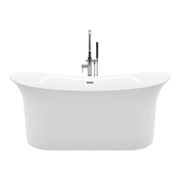A&E Ahri 66 in. Acrylic Free-Standing Flatbottom Non-Whirlpool Bathtub in White