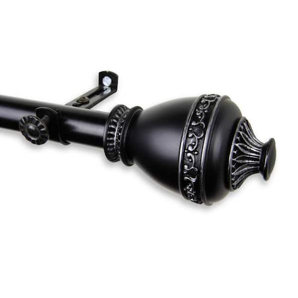 Rod Desyne 66 in. - 120 in. Telescoping Single Curtain Rod Kit in Black with Amelie Finial