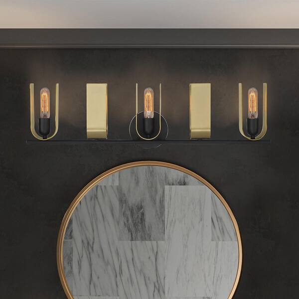 Designers Fountain - U Turn 31.5 in. 5-Light Matte Black Glam Vanity Light with Brushed Gold Metal Shades
