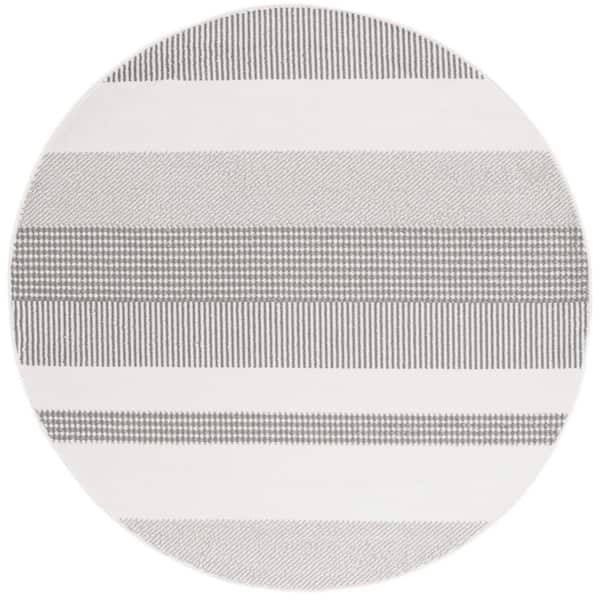 Pyramid 7 ft. x 7 ft. Ivory/Gray Solid Striped Round Area Rug