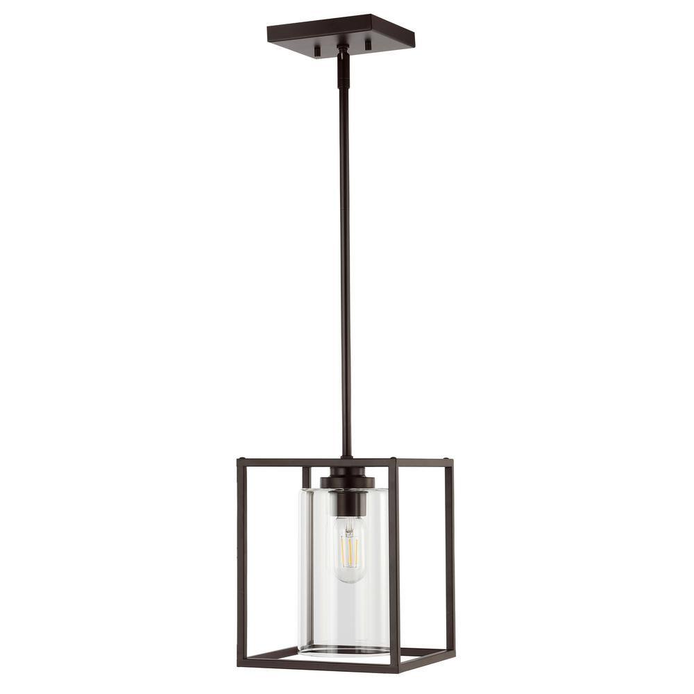 Quinn Industrial Rustic 8.13" Mini LED Pendant in Oil-Rubbed Bronze with Clear Glass