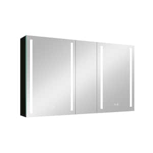 50 in. W x 30 in. H Rectangular Aluminum Medicine Cabinet LED Lighted Surface Mount with Dual-Swing Fog-Free Mirror