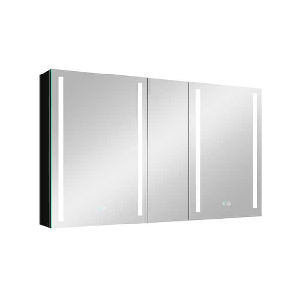 Dimakai 50 in. W x 30 in. H Rectangular Aluminum Medicine Cabinet LED Lighted Surface Mount with Dual-Swing Fog-Free Mirror