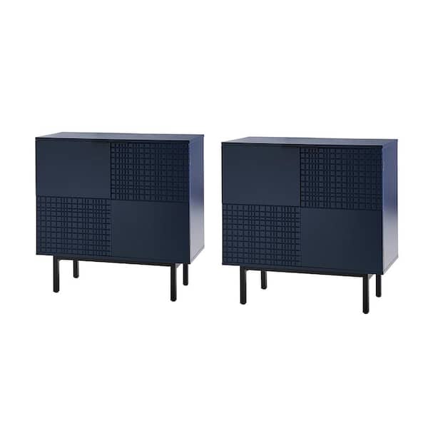 JAYDEN CREATION Johannes Blue Solid Wood 31.25 in. Sideboard with Metal Feets (Set of 2)