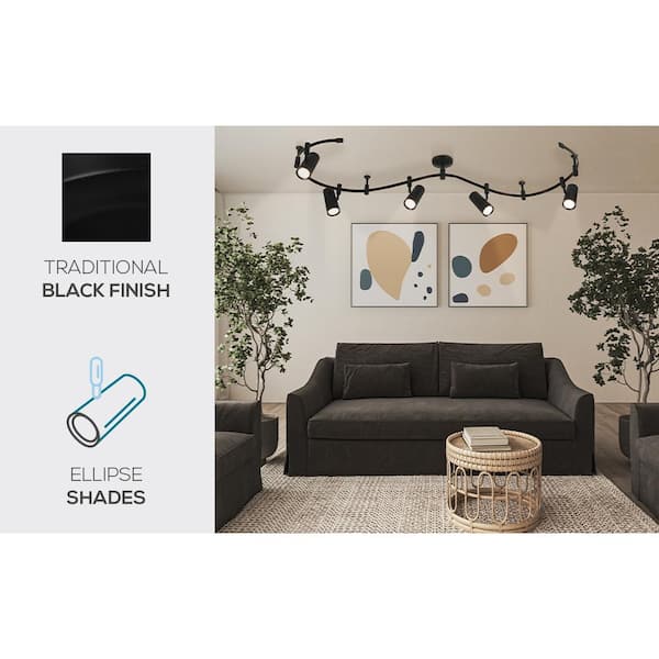 CATALINA Ellipse Flex Track 8 ft. Black Integrated LED Ceiling Mounted Hard Wired Track Lighting Kit with Cylinder 24309-001