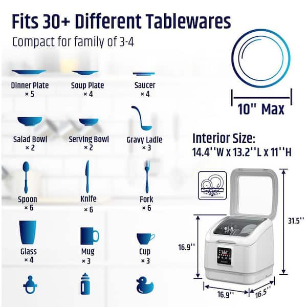 Razorri 17 in. White Portable Countertop Dishwasher - Compact for 4-Sets of  Tableware, 7-Place Settings and Washing Modes Comodo CDW04A - The Home Depot