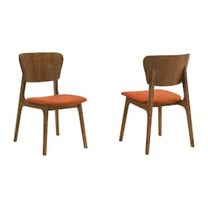 Orange and Brown Fabric Wooden Frame Dining Chair (Set of 2)