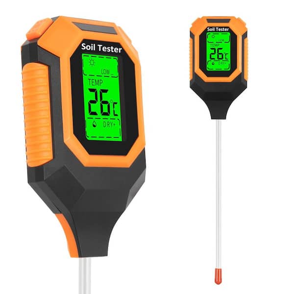 4-in-1 Soil Moisture Meter Digital PH Meter, Soil Moisture, Plant Temperature, Sunlight Intensity with Backlight
