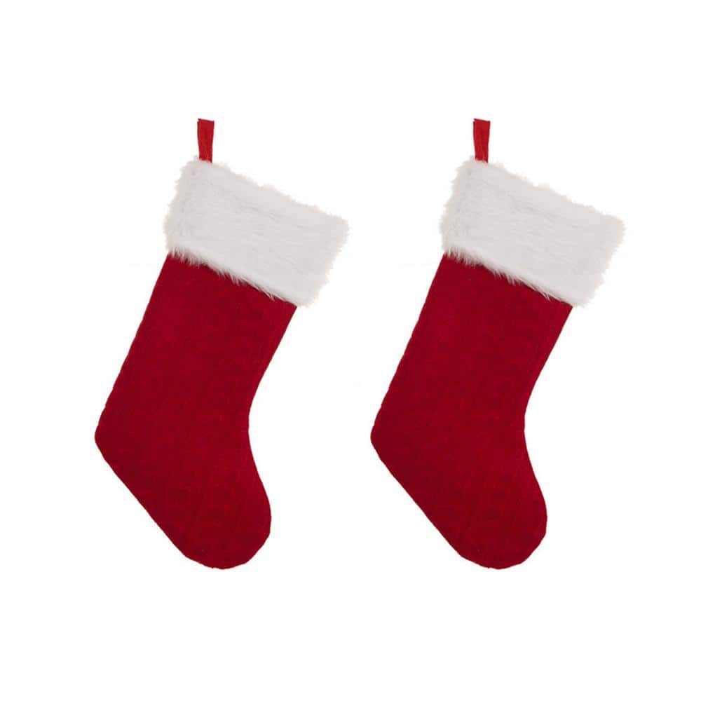 Glitzhome 20 in. Polyester Knitted Stocking with Faux Fur Cuff (2-Pack ...