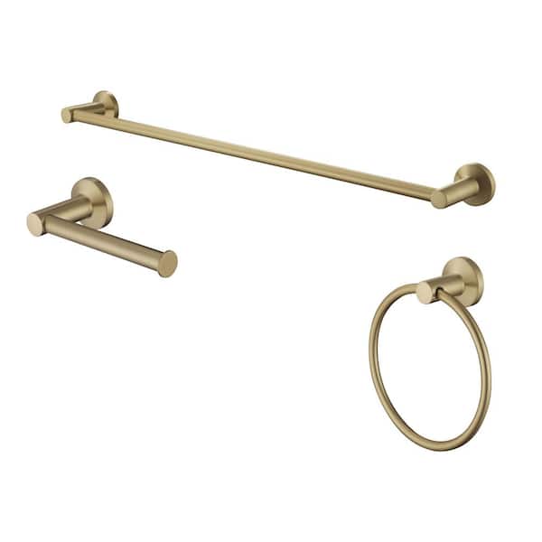 Dorind 3-Piece Bath Hardware Set with 24 in. Towel Bar, Towel Ring and Toilet Paper Holder in Brushed Gold