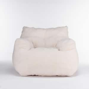 Ivory Soft Tufted Foam Accent Chair with Teddy Fabric