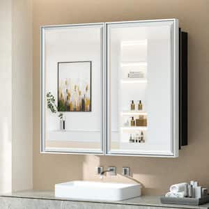 36 in. W x 32 in. H Rectangular Silver Aluminum Alloy Framed Recessed/Surface Mount Medicine Cabinet with Mirror