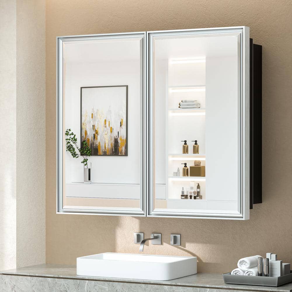36 in. W x 32 in. H Rectangular Silver Metal Framed Beveled Surface Mount/Recessed Medicine Cabinet with Mirror price history on PriceWatchPro