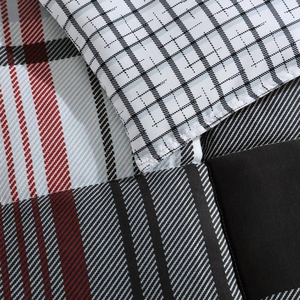 Twin Black Plaid Reversible Down Alternative Comforter Set