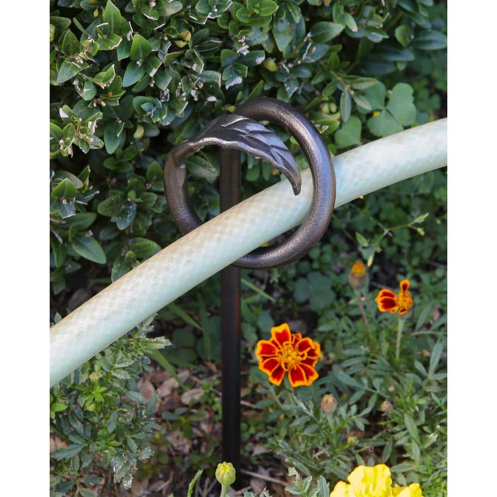 Black Wrought Iron Leaf-End Hose Guides, Set of 6