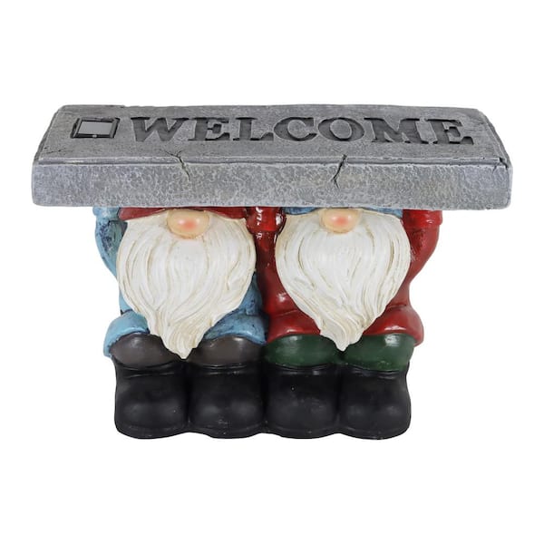 Exhart 14 in. x 10 in. Solar with a Welcome Stone, Gnomes Garden Statue