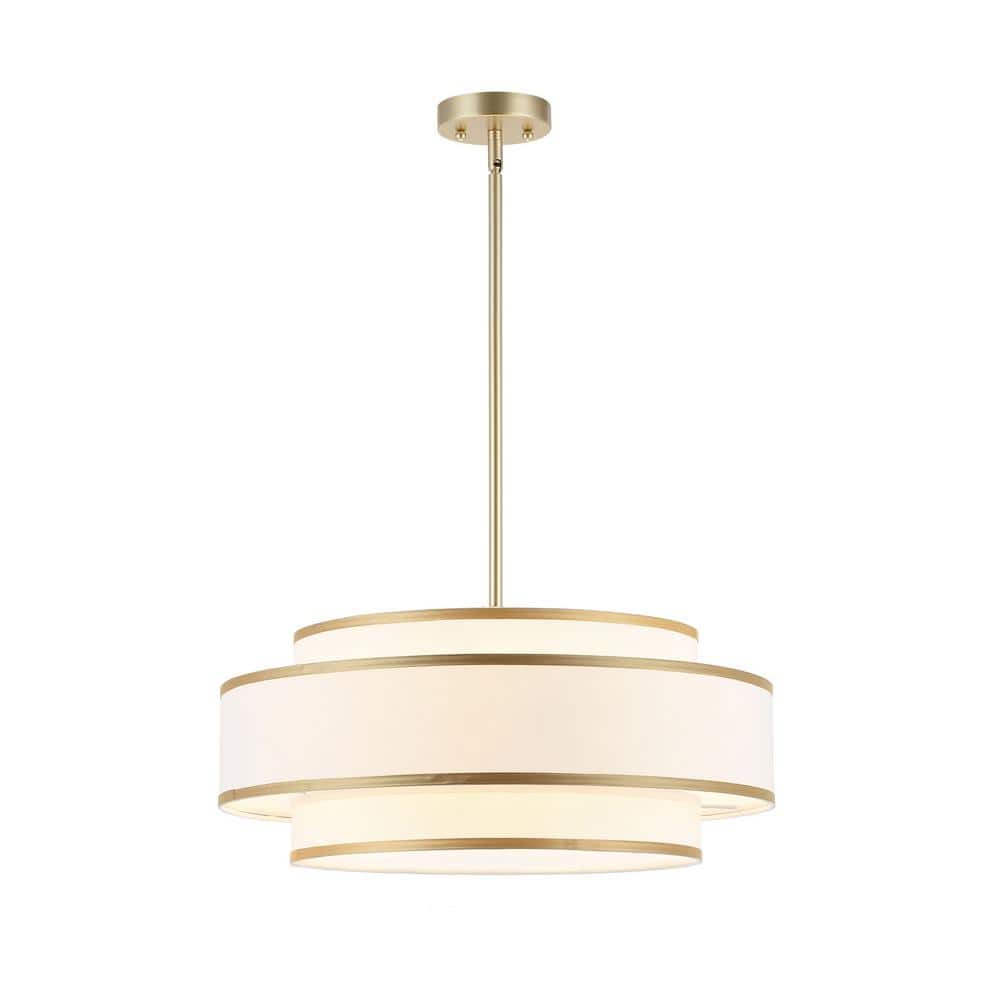 Gold Double Shaded Drum Chandelier with Fabric Shades
