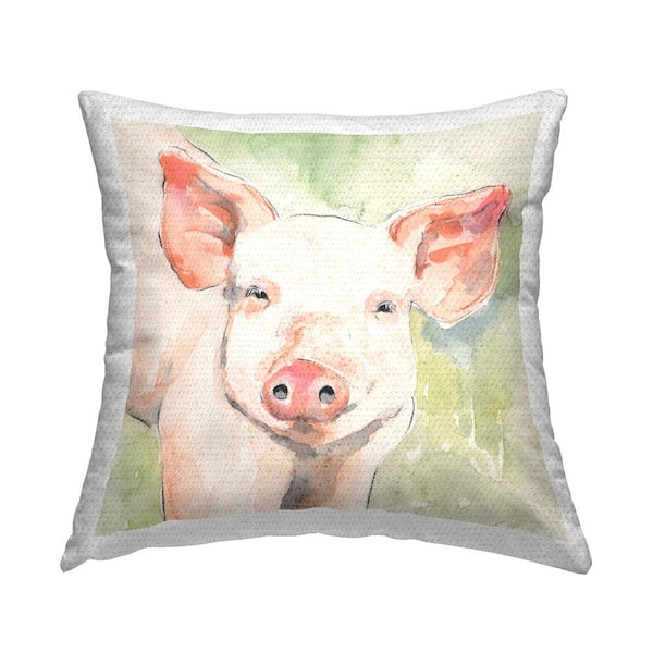 Stupell Industries Pink Pig on Green Pink Square Outdoor Throw Pillow