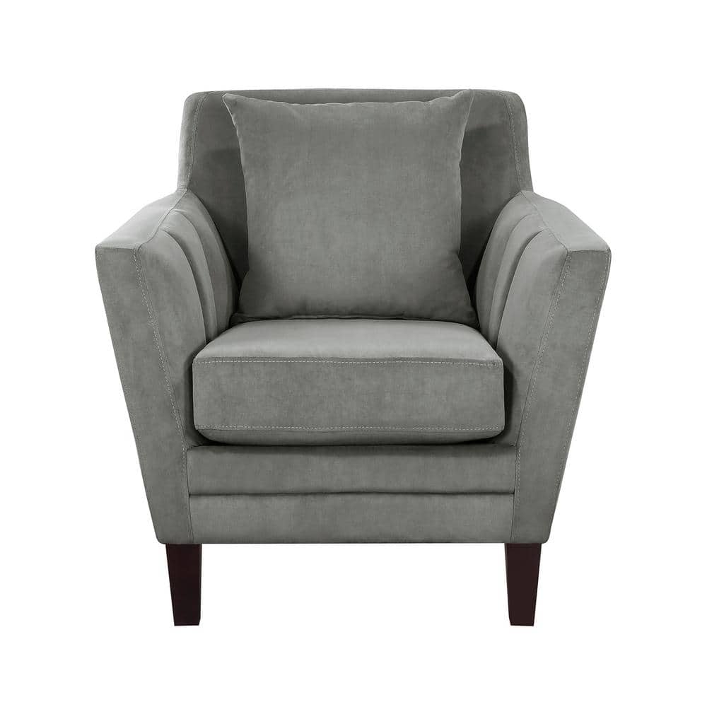 Gray Velvet Upholstered Accent Chair with Wood Legs