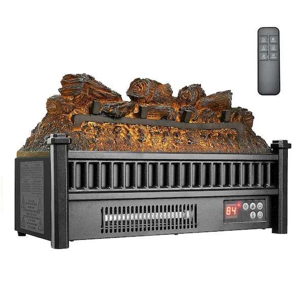 Electric Fireplace Log, Black, 20 in. Fireplace Insert Log Heater, Electric Fireplace Logs, Adjustable Flame Brightness