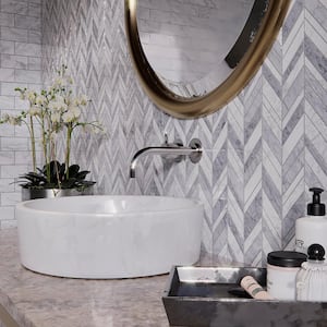 Carlton Gray 11.625 in. x 12 in. Chevron Marble Wall and Floor Mosaic Tile (9.68 sq. ft./Case)