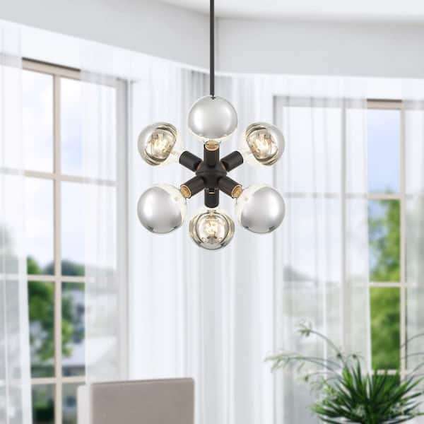 Gambit 60-Watt 6-Light Matte Black Retro Pendant Light and No Bulbs Included