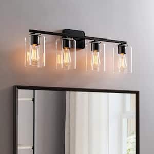 29 in. 4-Light Black Vanity Light with Square Glass Shades