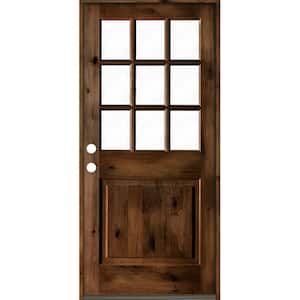 36 in. x 80 in. Rustic Knotty Alder Right-Hand Clear Low-E Glass 9-Lite Provincial Stain Wood Single Prehung Front Door