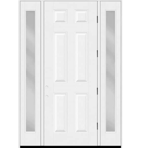 Regency 68 in. x 96 in. 6 Panel LHOS Unfinished White Mahogany Fiberglass Prehung Front Door w/Clear14in. SLs 6-9/16