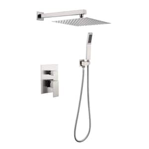 ACAD Single-Handle 2-Spray Patterns 10 in. Wall Mounted Square Dual Shower Faucet in Brushed Nickel ( Valve Included)