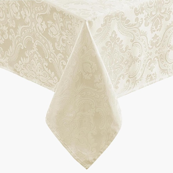 60 in. W x 120 in. L Beige Elegance Solid Color Polyester Tablecloth