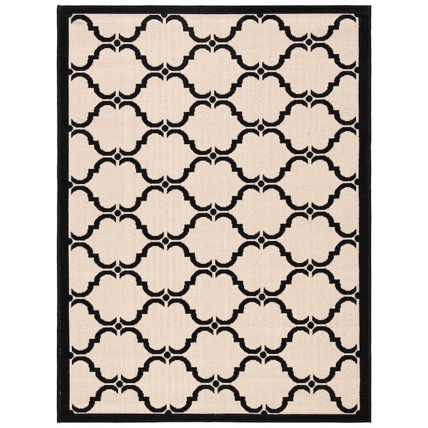 SAFAVIEH Courtyard Beige/Black 4 ft. x 6 ft. Border Indoor/Outdoor Patio  Area Rug