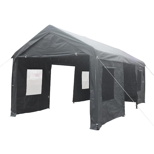 BTMWAY 12 ft. W x 20 ft. D x 10 ft. H Gray Outdoor Heavy-Duty Portable Carport Garage Canopy Shelter, Camping Party Tent