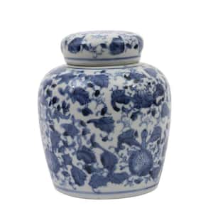 6.5 in. H Decorative Ceramic Ginger Jar with Lid in Blue and White