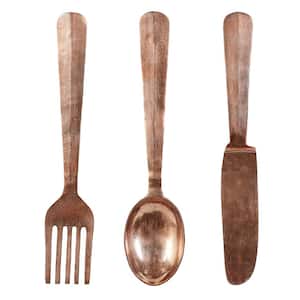 Aluminum Copper Knife, Spoon and Fork Utensils Wall Decor (Set of 3)