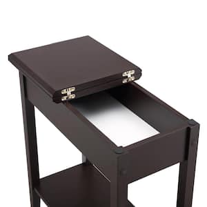 Espresso Narrow End Table with Storage, Flip Top Narrow Side Tables for Small Spaces, Slim End Table with Storage Shelf