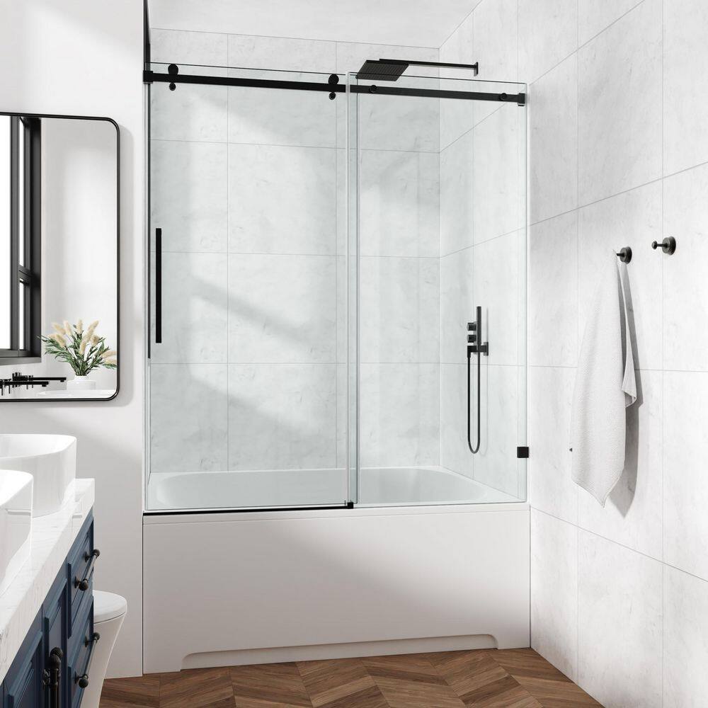 72 in. W x 76 in. H Hinge Frameless Shower Door in Matter Black Finish Clear Glass Soft-closing Silent Door Bath Panel price history on PriceWatchPro