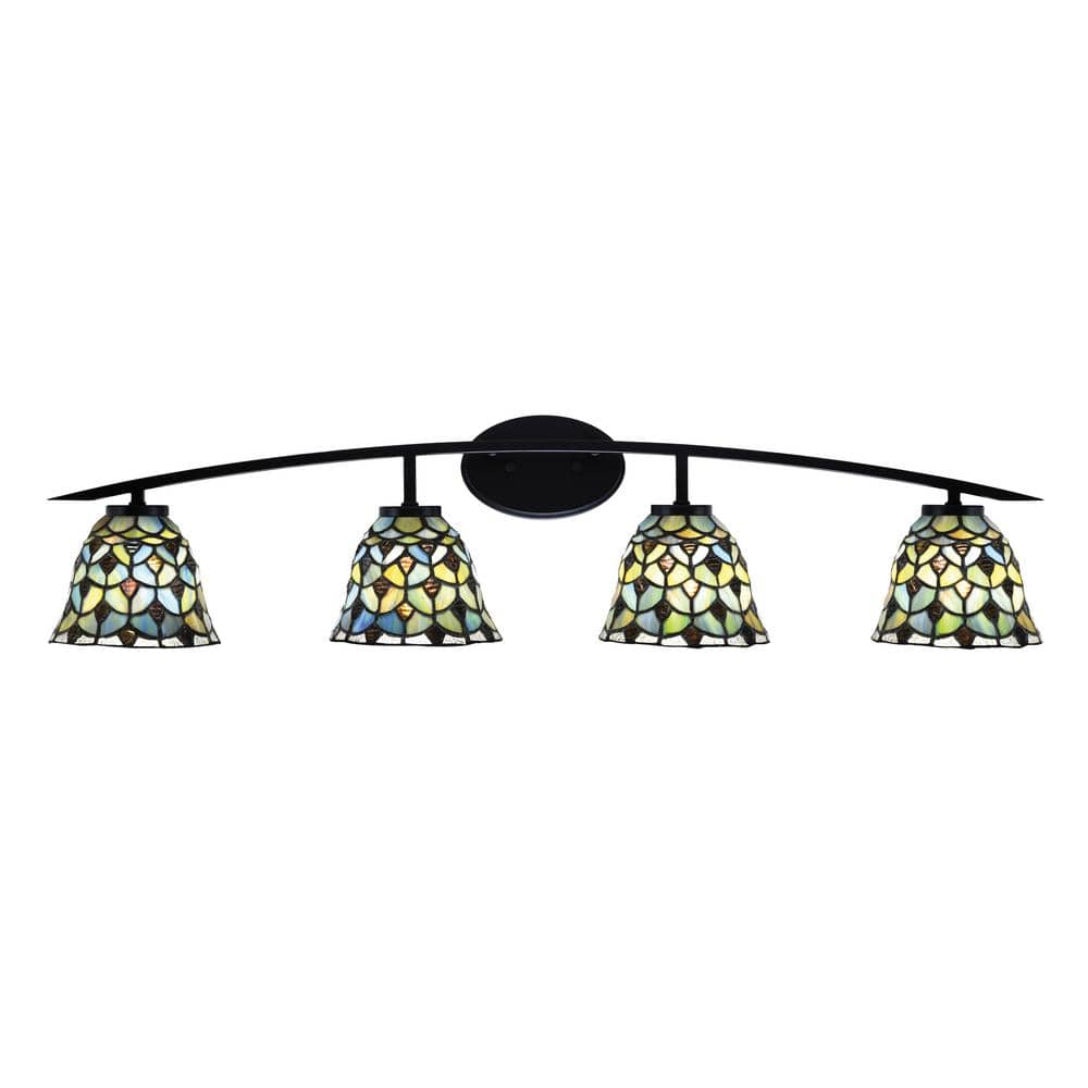 Siena 40 in. 4-Light Matte Black Vanity-Light with 7 in. Crescent Art Glass