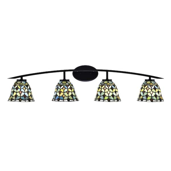 Unbranded Siena 40 in. 4-Light Matte Black Vanity-Light with 7 in. Crescent Art Glass Shades No Bulbs Included