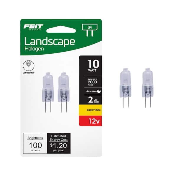 10-Watt 12-Volt T3 JC G4 Bi-Pin Base Dimmable Landscape Garden Halogen Light Bulb, 2800K Bright White (2-Pack)