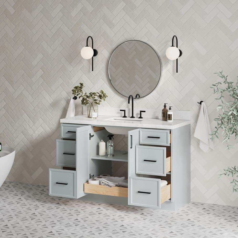 Kelly Gray 54" Single Sink Bathroom Vanity with Carrara Quartz Top