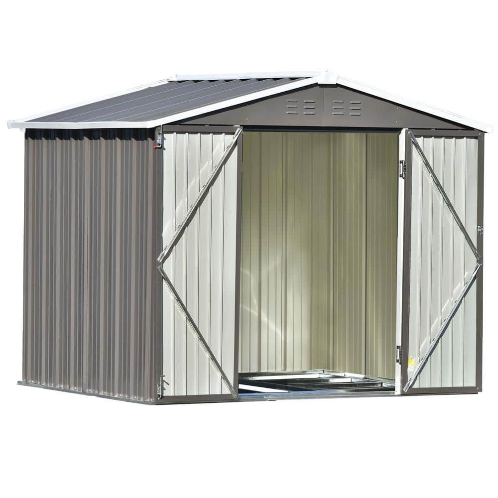 6 ft. W x 8 ft. D Gray Metal Storage Bike Garden Shed with Lockable Door an