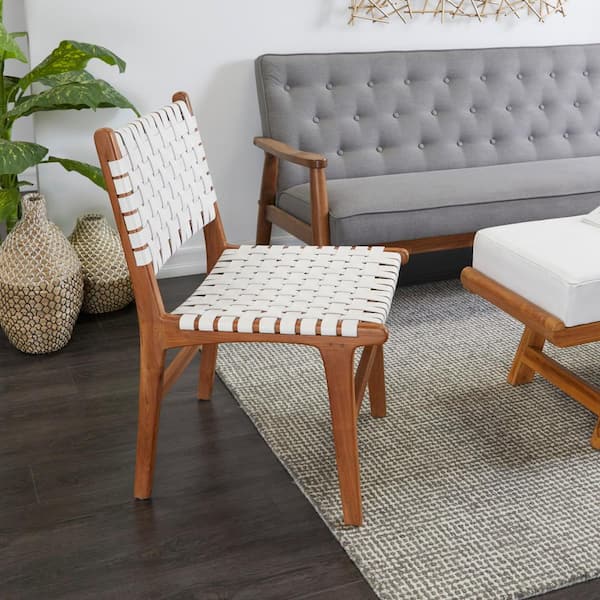 White Teak Wood Contemporary Dining Chair (Set of 2)