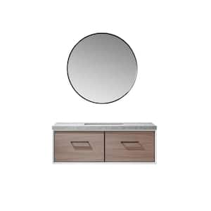 Capa 48 in. W x 22 in. D x 17.3 in. H Single Sink Bath Vanity in Light Walnut with Grey Sintered Stone Top and Mirror