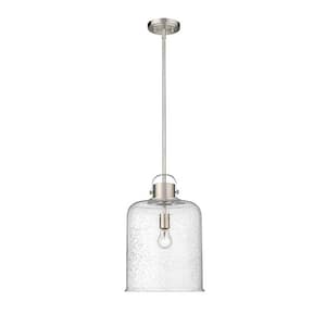 Kinsley 12 in. 1-Light Brushed Nickel Pendant Light with Clear Seeded Glass Shade