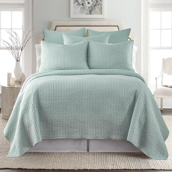LEVTEX HOME Cross Stitch Blue Haze Solid Cotton 26 in. x 26 in. Euro Sham (Set of 2)