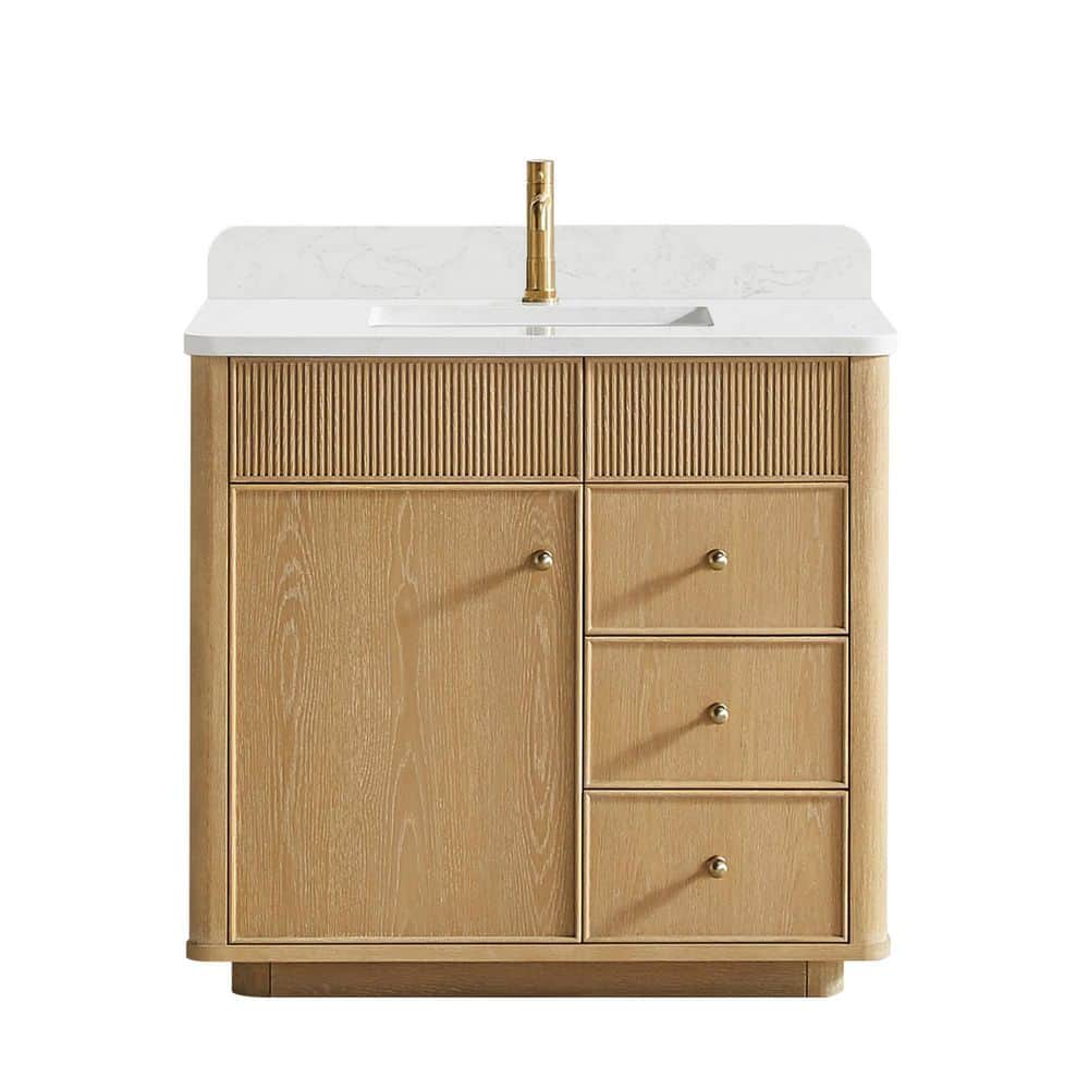 Zogno 36 in. W x 22 in. D x 34 in. H Single Bath Vanity in Washed Ash Grey with White Engineered Stone Top price history on PriceWatchPro