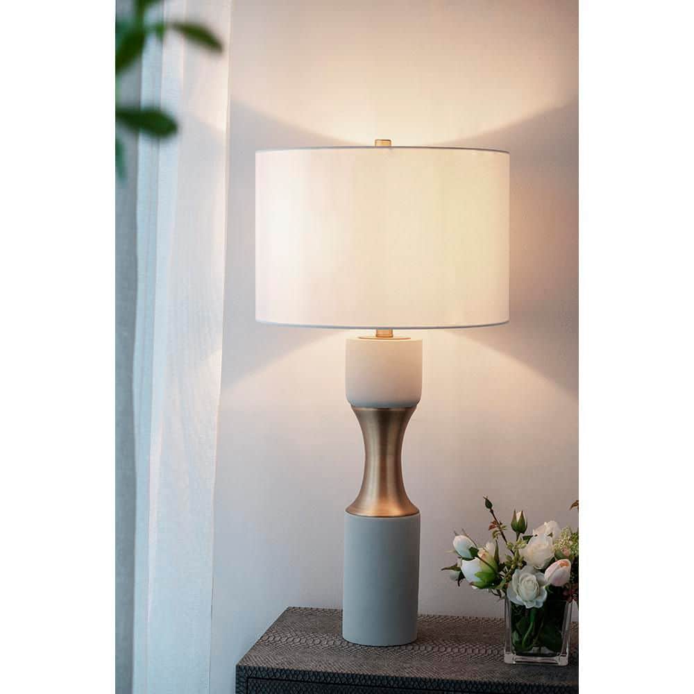 30 in. Gold Cement Industrial Integrated LED Table Lamp for Living Room, Office with White Metal Shade price history on PriceWatchPro