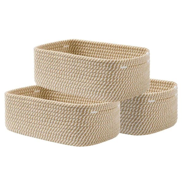ミュージシャン CDL Hand Stitched Mini Basket Beige Beige 12 in. x 4.5 in. Woven Basket 3 Packs, Cotton Storage Basket